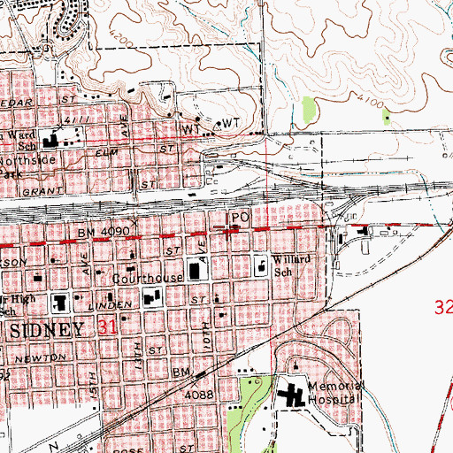 Topographic Map of Sidney Post Office, NE