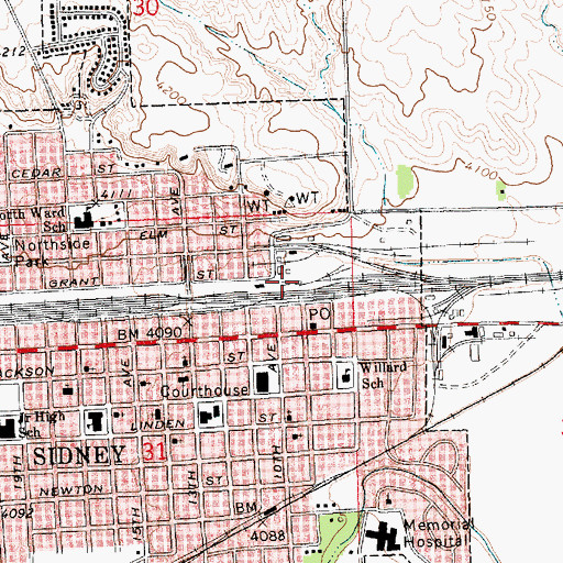 Topographic Map of Sidney, NE