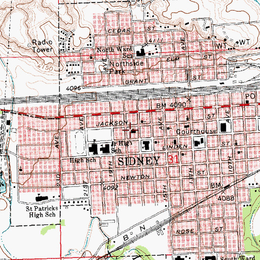 Topographic Map of First Baptist Church, NE