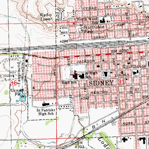 Topographic Map of Sidney High School, NE