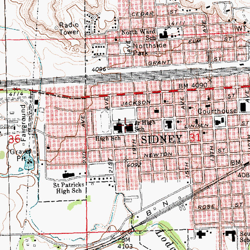 Topographic Map of Sidney Middle School, NE