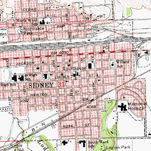 Topographic Map of Sidney Public Library, NE