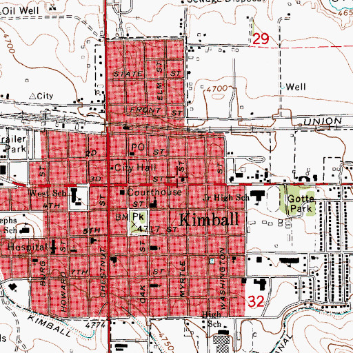Topographic Map of Kimball Assembly of God Church, NE