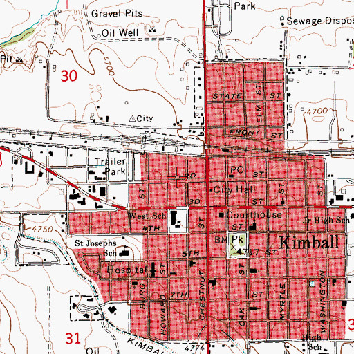 Topographic Map of Kimball Post Office, NE