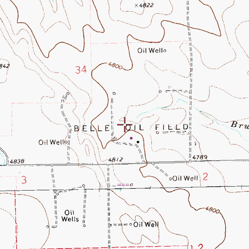 Topographic Map of Belle Oil Field, CO