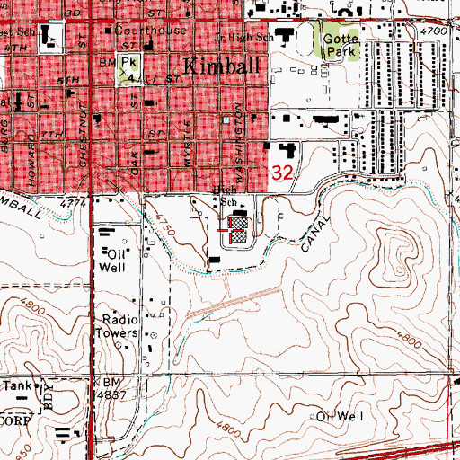 Topographic Map of Kimball High School, NE
