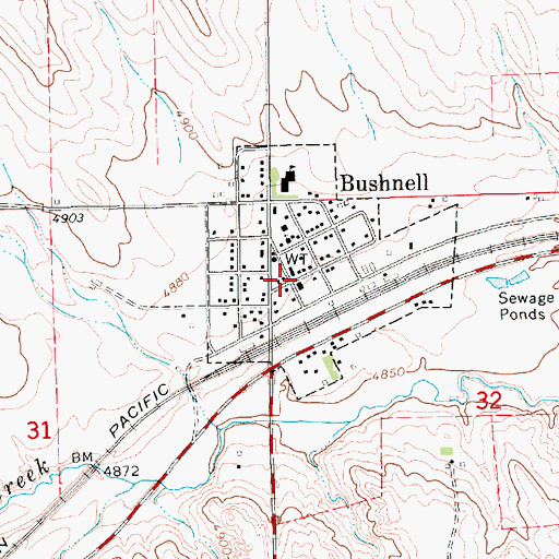 Topographic Map of Pine Bluffs Feed and Grain Elevator, NE