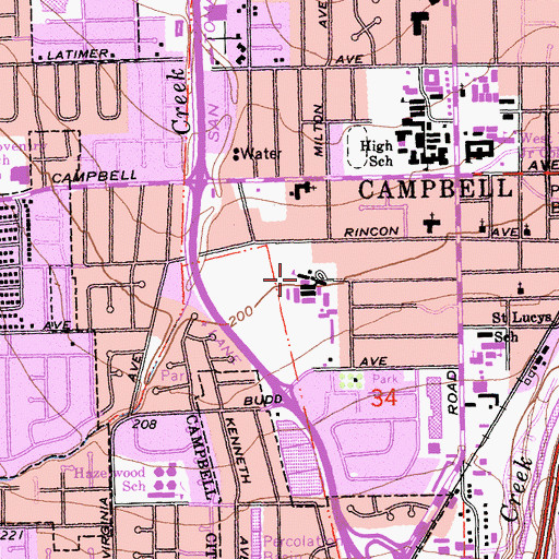 Topographic Map of Campbell Middle School, CA
