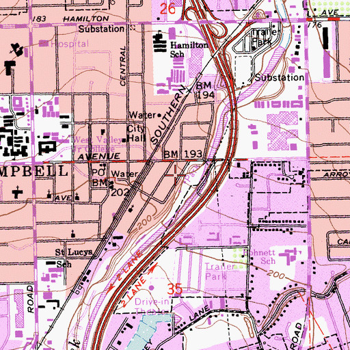 Topographic Map of Campbell Park, CA