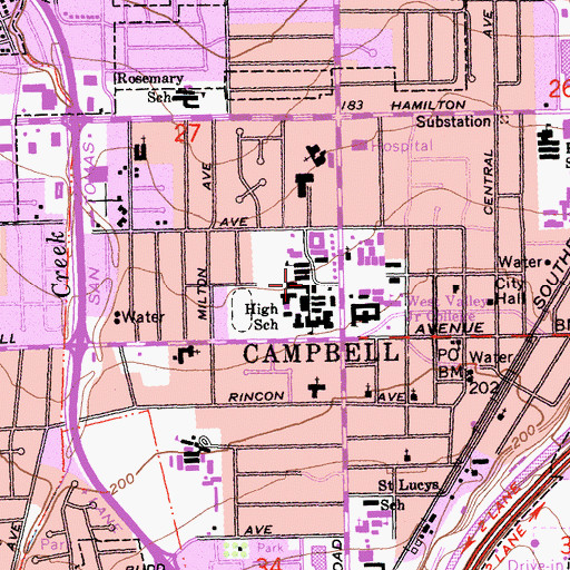 Topographic Map of Campbell Union High School Historic District, CA