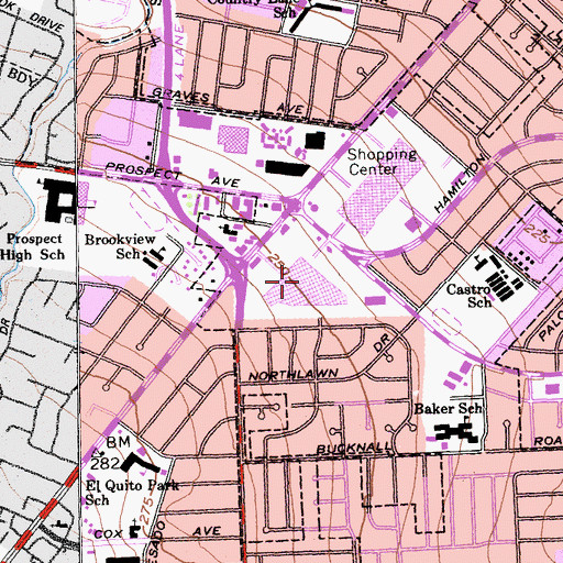 Topographic Map of El Pases de Saratoga Shopping Center, CA