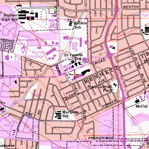Topographic Map of Mariposa Gardens Shopping Center, CA