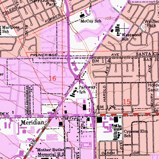 Topographic Map of Parkway Park, CA