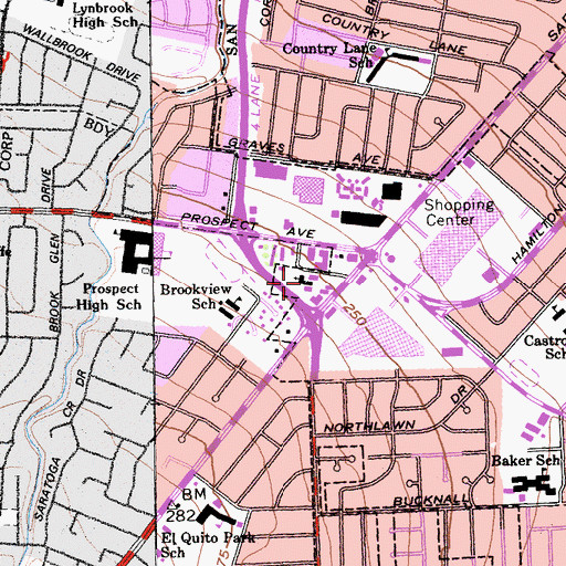 Topographic Map of Saratoga Avenue Baptist Church, CA