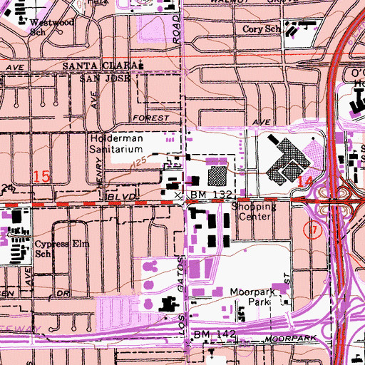 Topographic Map of Valley Fair Shopping Center, CA