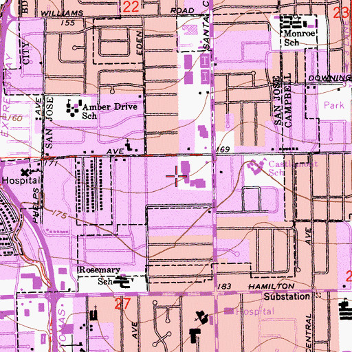 Topographic Map of West Park Plaza Shopping Center, CA