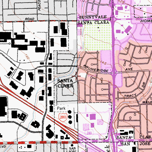 Topographic Map of Westwood Acres Park, CA