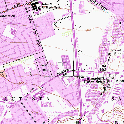 Topographic Map of Almaden Plaza Shopping Center, CA