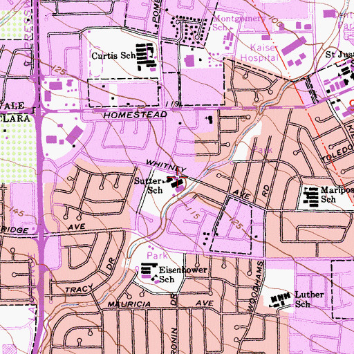 Topographic Map of Calvary Baptist Church of Santa Clara, CA
