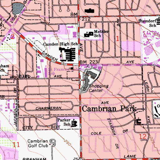 Topographic Map of Cambrian Park Plaza Shopping Center, CA