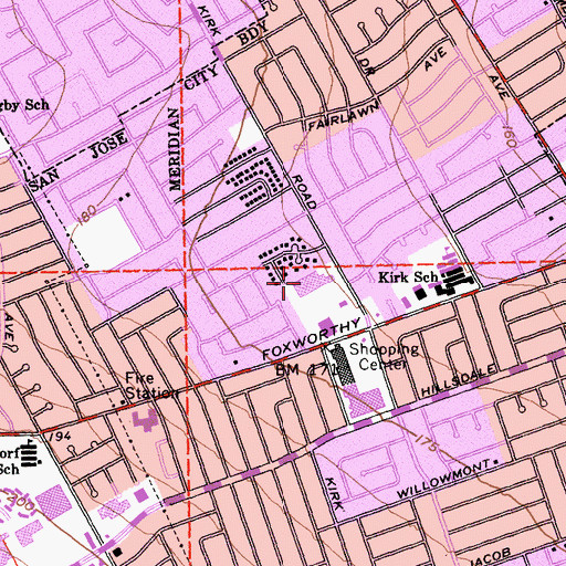 Topographic Map of Hacienda Gardens Shopping Center, CA