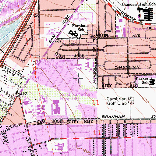 Topographic Map of Houge Park, CA