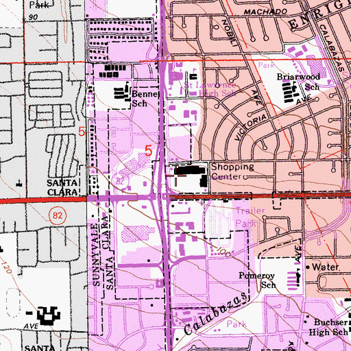 Topographic Map of Lawrence Square Shopping Center, CA