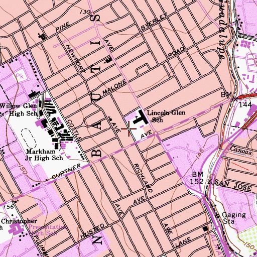 Topographic Map of Lincoln Glen Park, CA