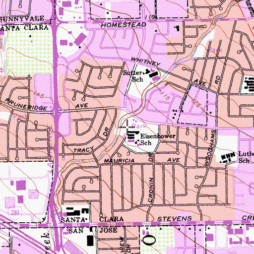 Topographic Map of Maywood Park, CA