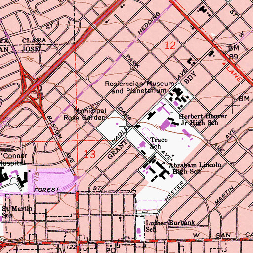 Topographic Map of Rosegarden Branch San Jose Public Library, CA