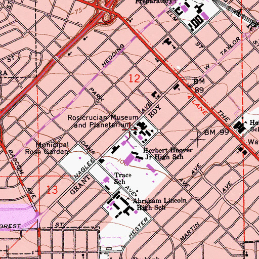 Topographic Map of Rosicrucian Order Research Library, CA