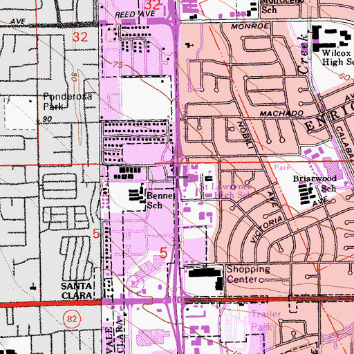 Topographic Map of Saint Lawrence Catholic Church, CA