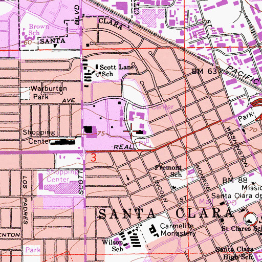 Topographic Map of Santa Clara City Hall, CA