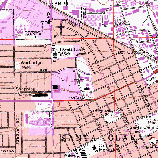 Topographic Map of Santa Clara Civic Center, CA