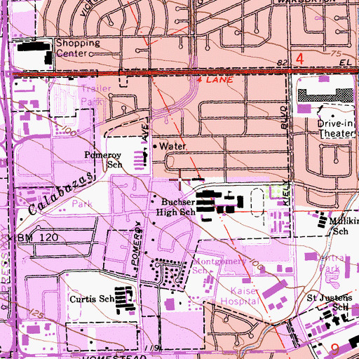 Topographic Map of Santa Clara First Baptist Church, CA