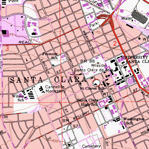 Topographic Map of Santa Clara Post Office, CA