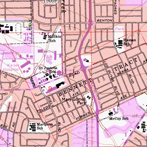 Topographic Map of Trinity Southern Baptist Church, CA