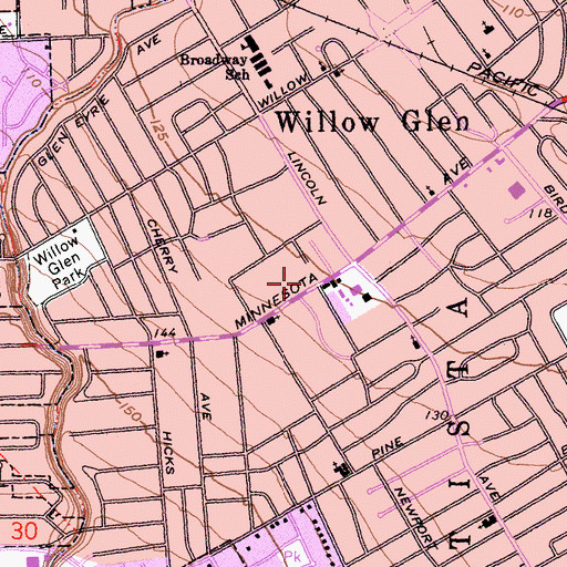 Topographic Map of Willow Glen Branch San Jose Public Library, CA