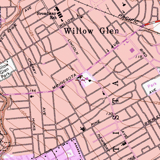 Topographic Map of Willow Glen Elementary School, CA