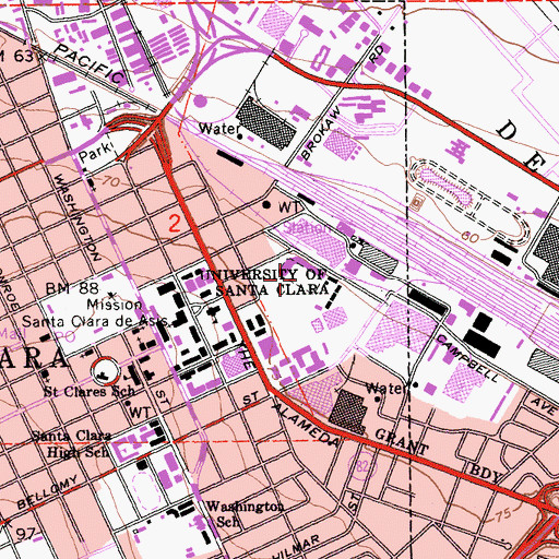 Topographic Map of Buck Shaw Stadium, CA
