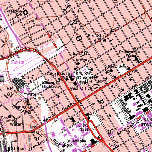 Topographic Map of Saint James Square Historic District, CA