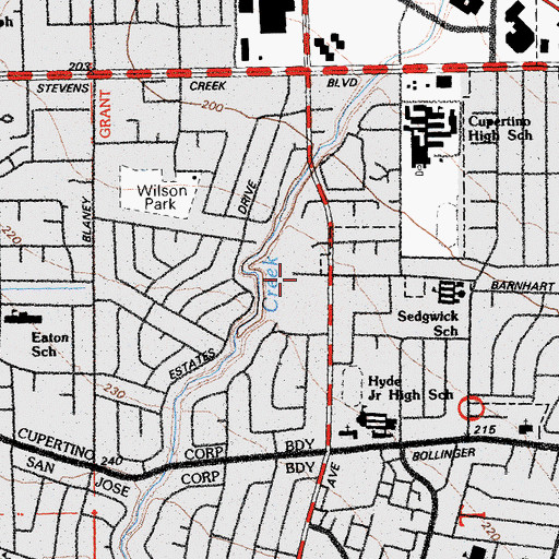 Topographic Map of First Baptist Church of Cupertino, CA