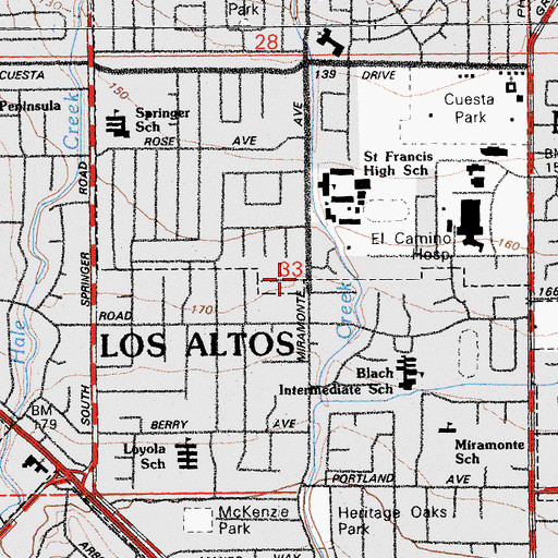 Topographic Map of First Baptist Church of Mountain View, CA