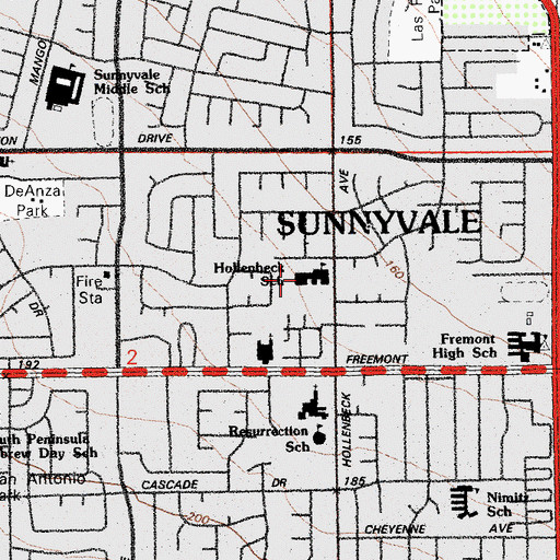 Topographic Map of Challenger School Sunnyvale Campus, CA