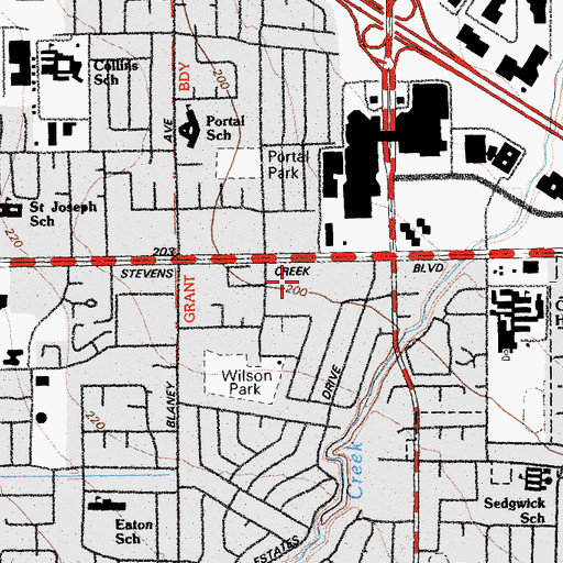 Topographic Map of Orchard Valley Marketplace Shopping Center, CA