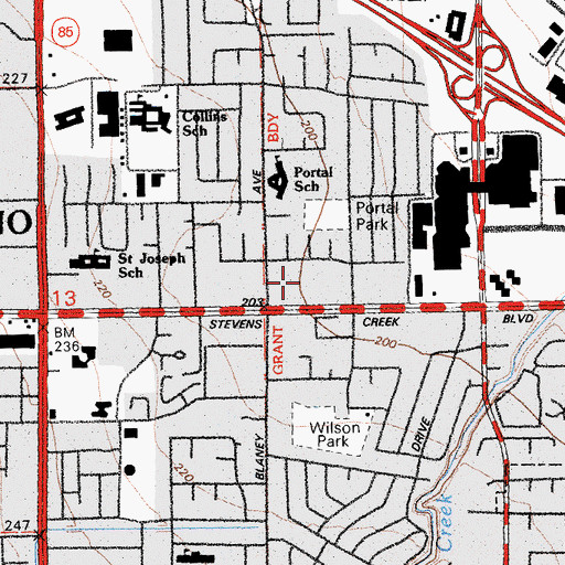 Topographic Map of Portal Park, CA