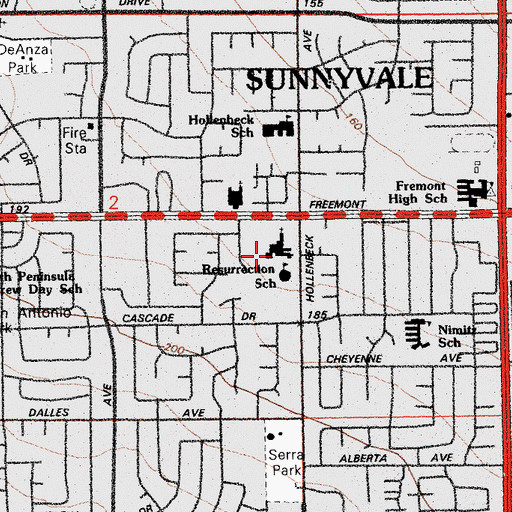 Topographic Map of Resurrection Catholic School, CA