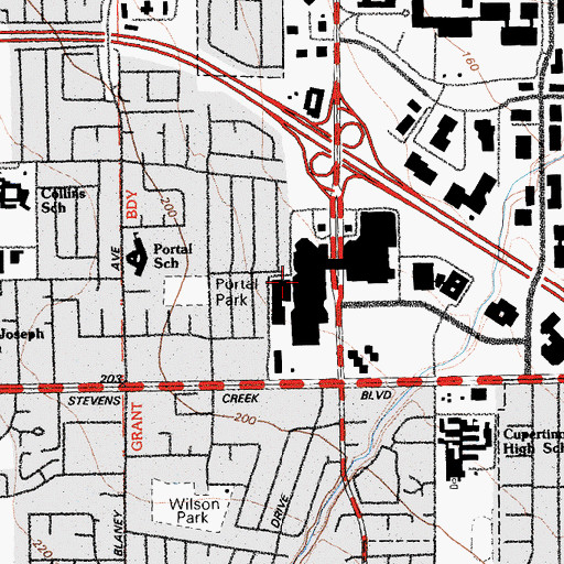 Topographic Map of Vallco Fashion Park Shopping Center, CA