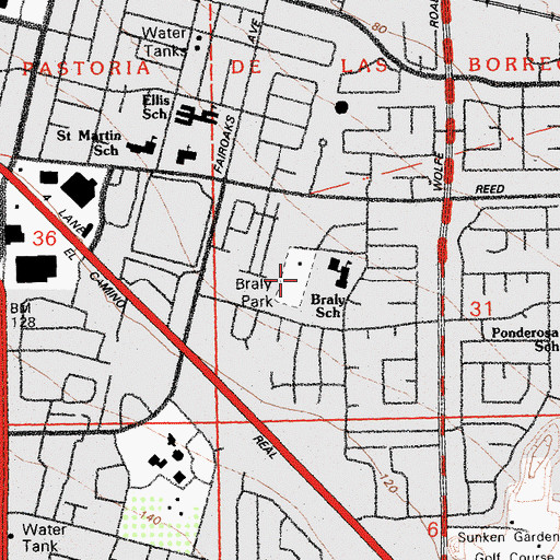 Topographic Map of Braley Park, CA
