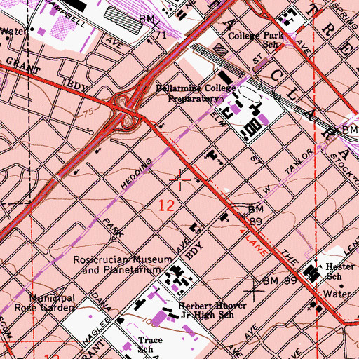Topographic Map of First Church of Christ Scientist, CA